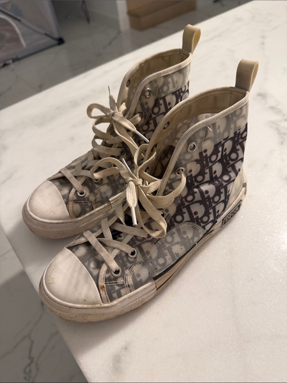 Dior High-Top Fashion Sneakers in Beige with Logo Print size 10 @@@